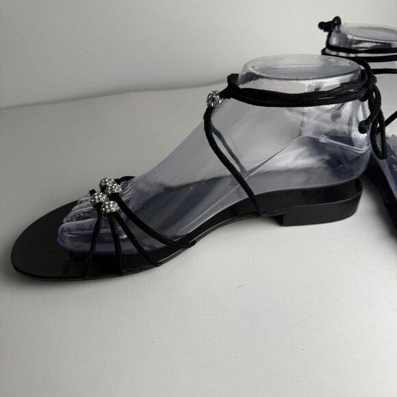 Pelle Moda Sandals Rhinestone Ankle Lace Up Black Size 7.5 - Picture 5 of 7